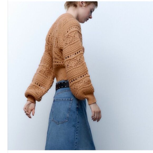 ZARA boho chunky 3D open knit balloon sleeve sweater sz small - Picture 11 of 11